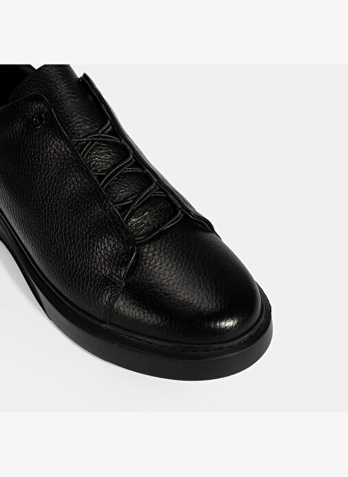 Erkek Siyah Bağcıklı Deri Sneaker - Görsel 6