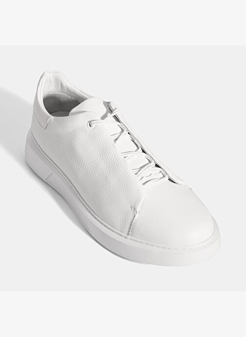 Erkek Beyaz Bağcıklı Deri Sneaker - Görsel 6