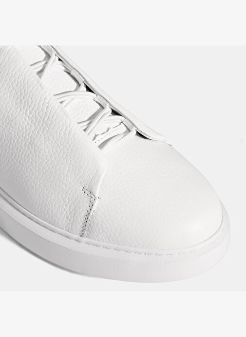 Erkek Beyaz Bağcıklı Deri Sneaker - Görsel 7