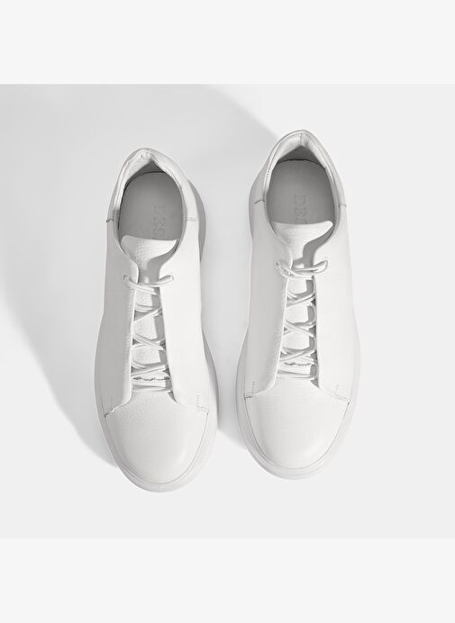 Erkek Beyaz Bağcıklı Deri Sneaker - Görsel 8