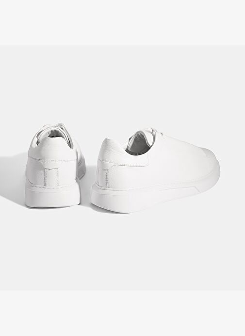 Erkek Beyaz Bağcıklı Deri Sneaker - Görsel 9