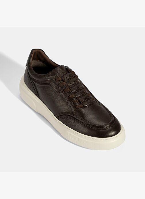 Erkek Kahve Bağcıklı Deri Sneaker - Görsel 6