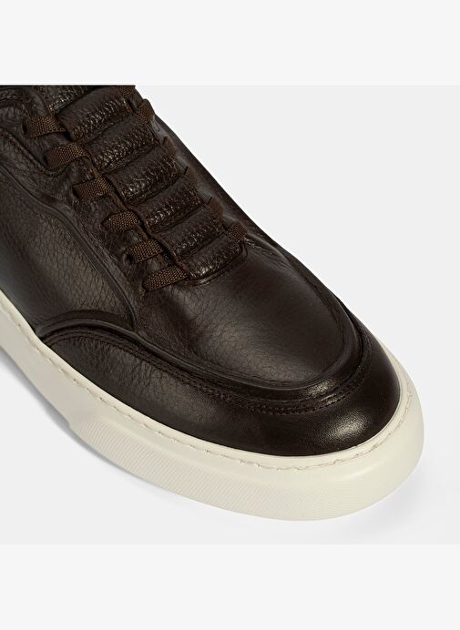 Erkek Kahve Bağcıklı Deri Sneaker - Görsel 7