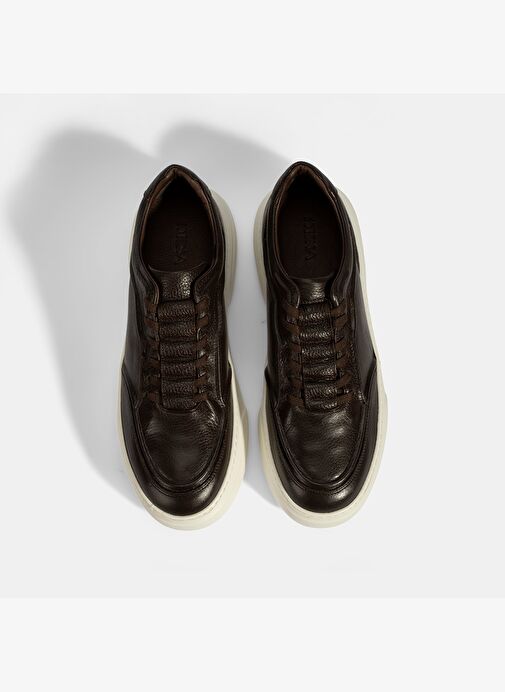 Erkek Kahve Bağcıklı Deri Sneaker - Görsel 9