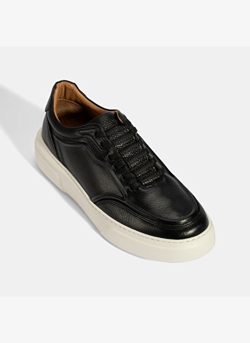 Erkek Siyah Bağcıklı Deri Sneaker - Görsel 6