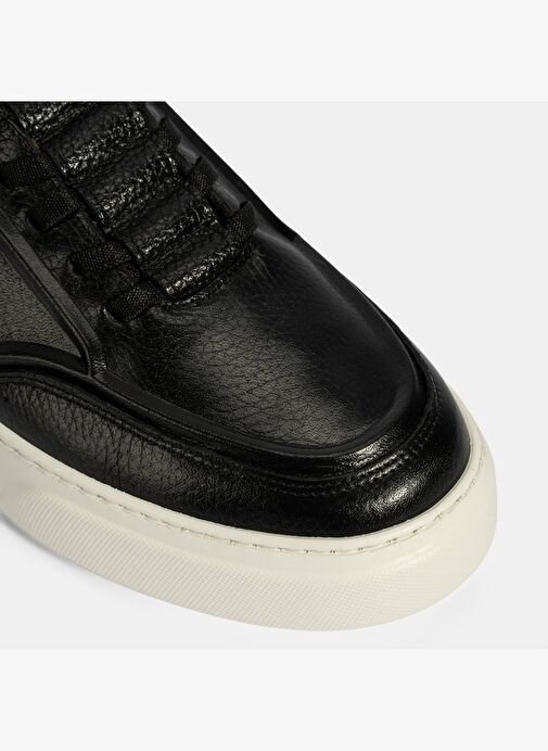 Erkek Siyah Bağcıklı Deri Sneaker - Görsel 7