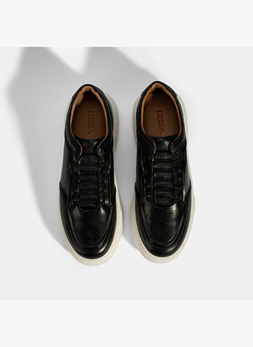 Erkek Siyah Bağcıklı Deri Sneaker - Görsel 8