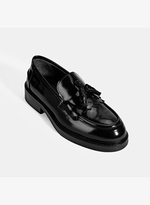 Kadın Siyah Püskül Detaylı Deri Loafer - Görsel 6