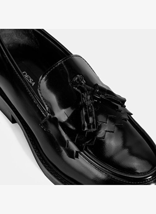 Kadın Siyah Püskül Detaylı Deri Loafer - Görsel 7