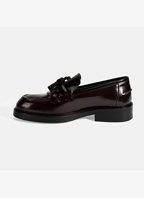 Kadın Bordo Püskül Detaylı Deri Loafer - Görsel 4