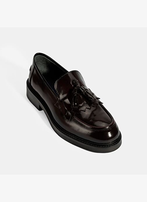 Kadın Bordo Püskül Detaylı Deri Loafer - Görsel 6
