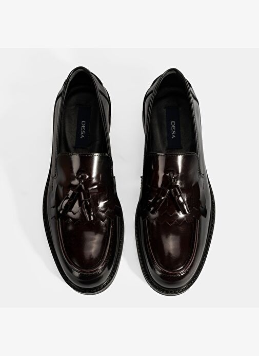 Kadın Bordo Püskül Detaylı Deri Loafer - Görsel 8