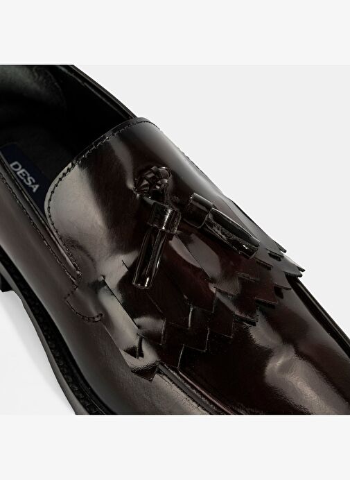 Erkek Bordo Püskül Detaylı Deri Loafer - Görsel 7