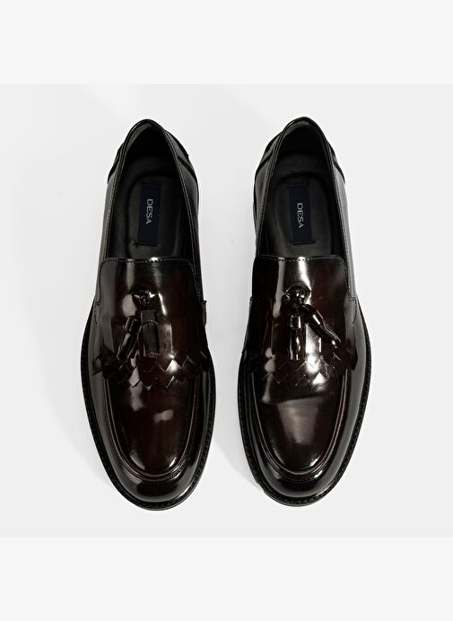 Erkek Bordo Püskül Detaylı Deri Loafer - Görsel 8