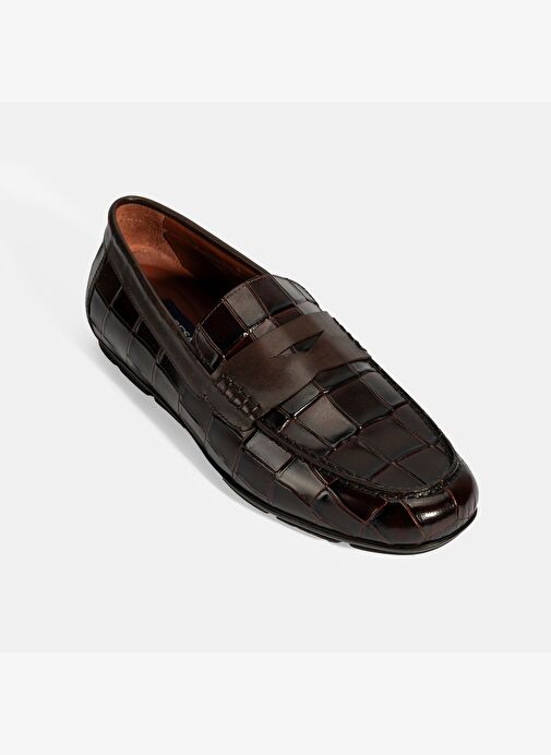 Erkek Kahve Kroko Baskılı Deri Loafer - Görsel 6