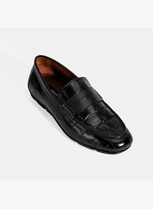 Erkek Siyah Kroko Baskılı Deri Loafer - Görsel 6