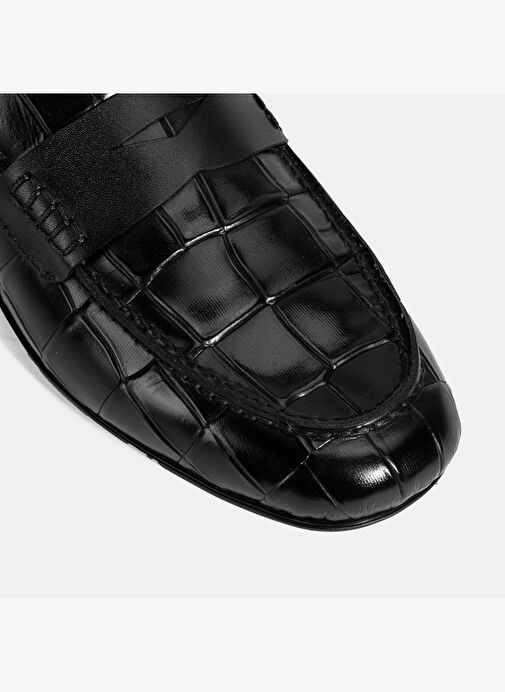 Erkek Siyah Kroko Baskılı Deri Loafer - Görsel 7