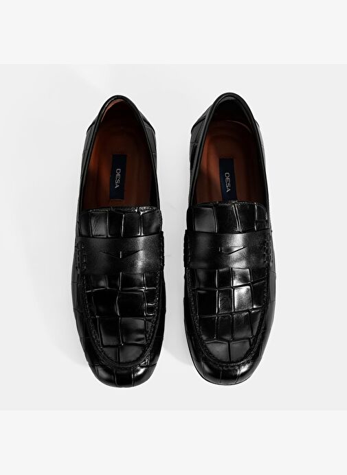 Erkek Siyah Kroko Baskılı Deri Loafer - Görsel 8