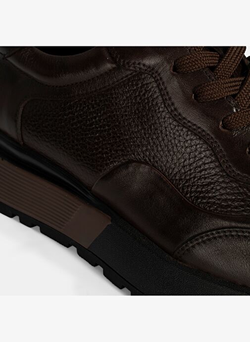 Erkek Kahve Bağcıklı Kalın Tabanlı Deri Sneaker - Görsel 7