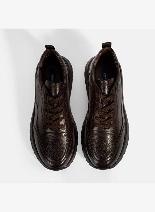 Erkek Kahve Bağcıklı Kalın Tabanlı Deri Sneaker - Görsel 8