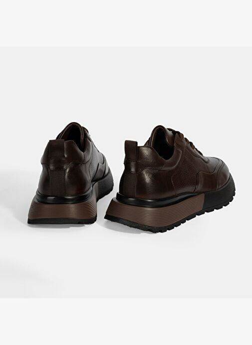 Erkek Kahve Bağcıklı Kalın Tabanlı Deri Sneaker - Görsel 9