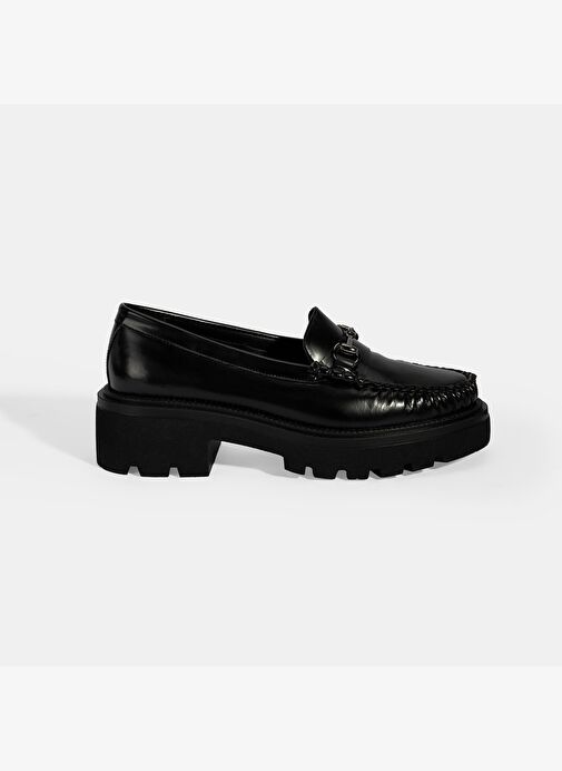 Kadın Siyah Metal Toka Detaylı Deri Loafer - Görsel 3
