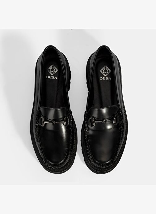 Kadın Siyah Metal Toka Detaylı Deri Loafer - Görsel 7