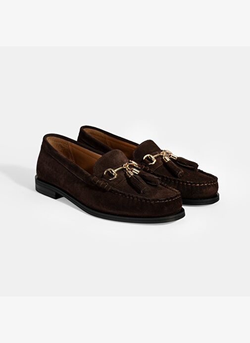 Kadın Kahve Püskül Aksesuarlı Süet Loafer - Görsel 2