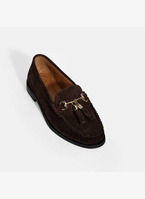 Kadın Kahve Püskül Aksesuarlı Süet Loafer - Görsel 6