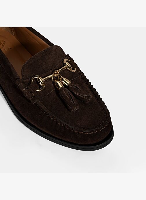 Kadın Kahve Püskül Aksesuarlı Süet Loafer - Görsel 7