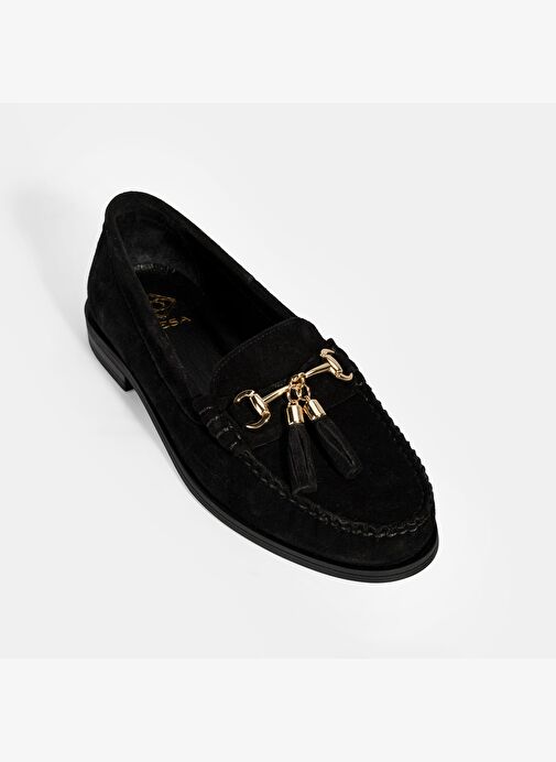 Kadın Siyah Püskül Aksesuarlı Süet Loafer - Görsel 6