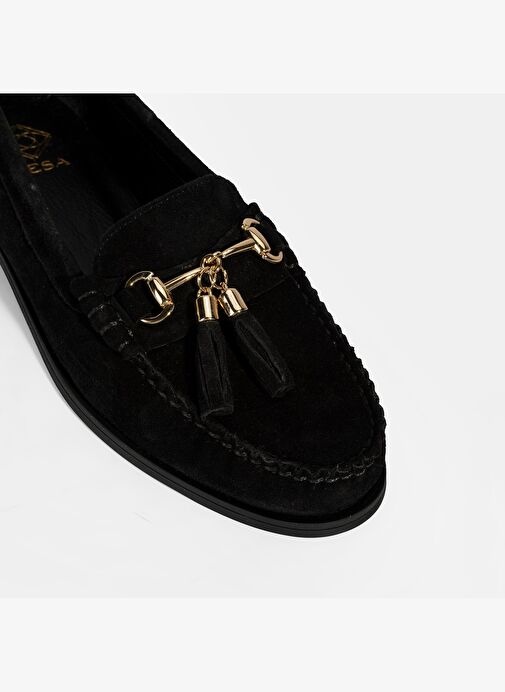 Kadın Siyah Püskül Aksesuarlı Süet Loafer - Görsel 7