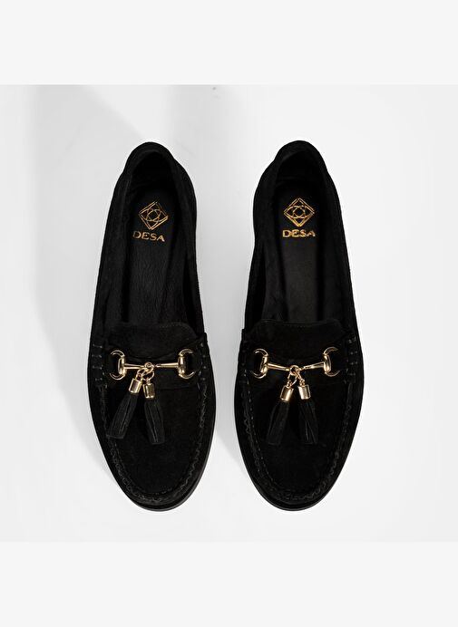 Kadın Siyah Püskül Aksesuarlı Süet Loafer - Görsel 8