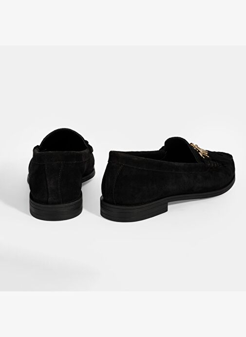 Kadın Siyah Püskül Aksesuarlı Süet Loafer - Görsel 9