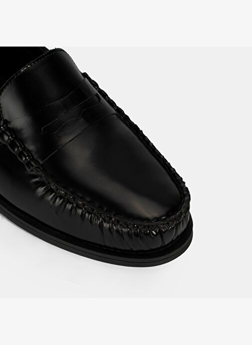 Kadın Siyah Klasik Deri Loafer - Görsel 7
