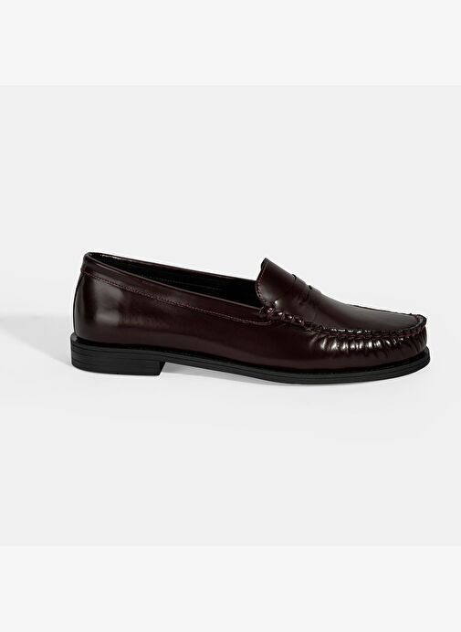 Kadın Bordo Klasik Deri Loafer - Görsel 3