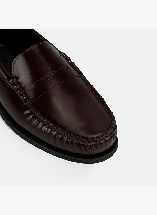 Kadın Bordo Klasik Deri Loafer - Görsel 6