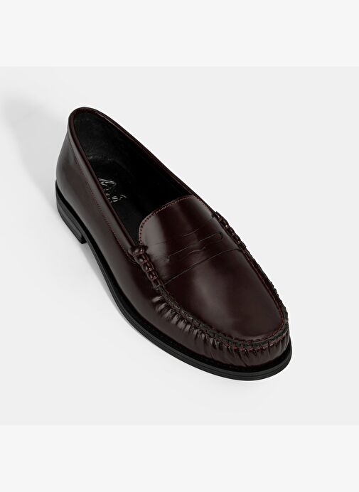 Kadın Bordo Klasik Deri Loafer - Görsel 7