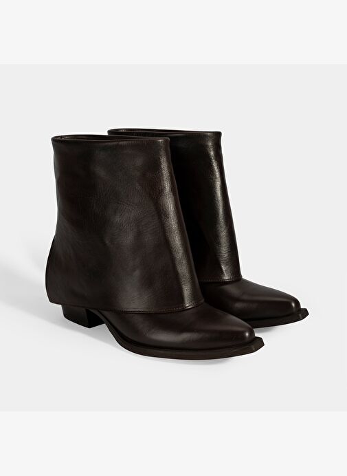 Kadın Kahve Katlama Detaylı Topuklu Deri Bot - Görsel 2