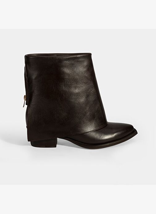 Kadın Kahve Katlama Detaylı Topuklu Deri Bot - Görsel 3