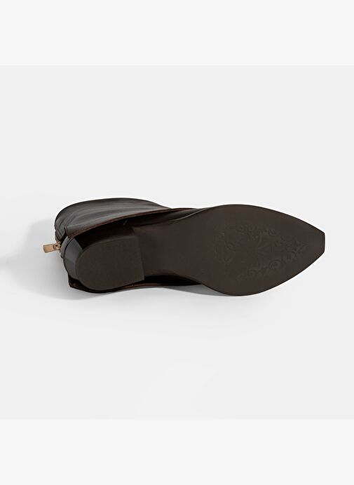 Kadın Kahve Katlama Detaylı Topuklu Deri Bot - Görsel 5