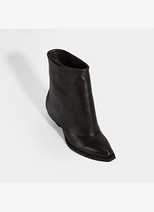 Kadın Kahve Katlama Detaylı Topuklu Deri Bot - Görsel 6