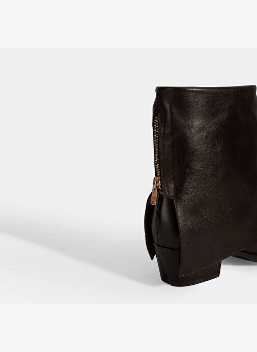 Kadın Kahve Katlama Detaylı Topuklu Deri Bot - Görsel 7