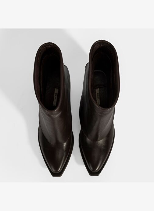 Kadın Kahve Katlama Detaylı Topuklu Deri Bot - Görsel 8