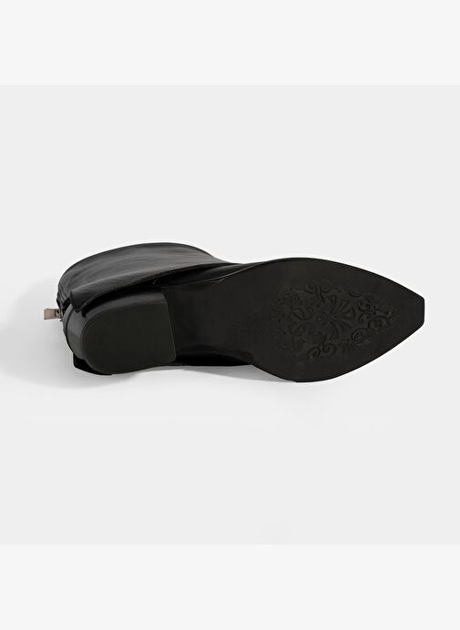 Kadın Siyah Katlama Detaylı Topuklu Deri Bot - Görsel 5