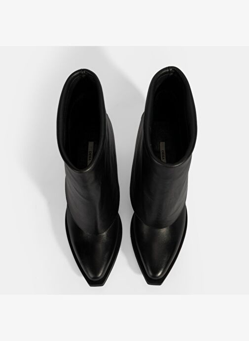 Kadın Siyah Katlama Detaylı Topuklu Deri Bot - Görsel 8