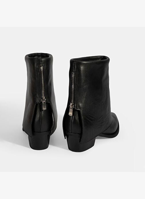 Kadın Siyah Katlama Detaylı Topuklu Deri Bot - Görsel 9