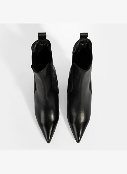 Kadın Siyah Lastikli Sivri Burunlu Topuklu Deri Bot - Görsel 8