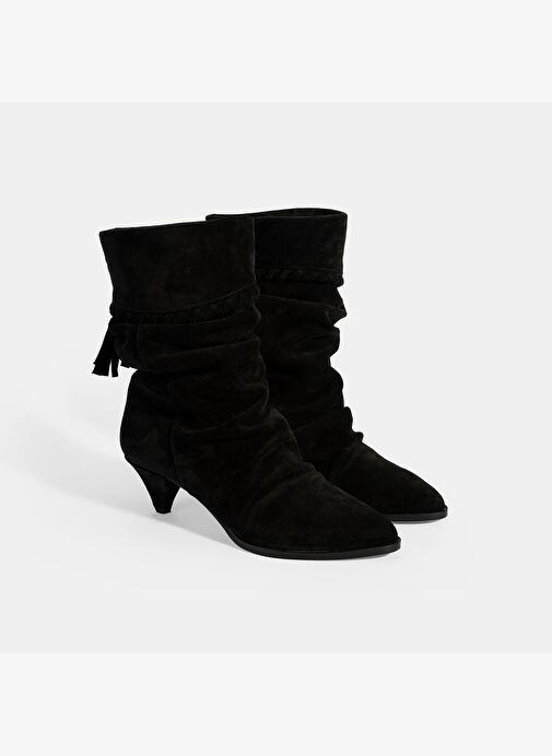 Kadın Siyah Püskül Detaylı Süet Topuklu Bot - Görsel 2