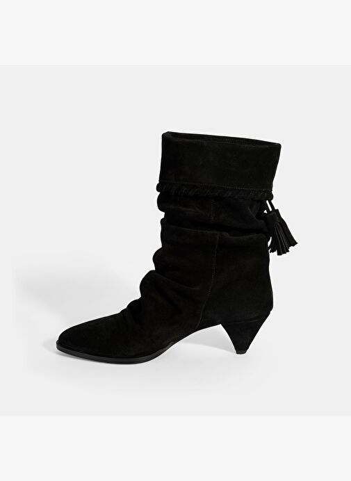 Kadın Siyah Püskül Detaylı Süet Topuklu Bot - Görsel 4
